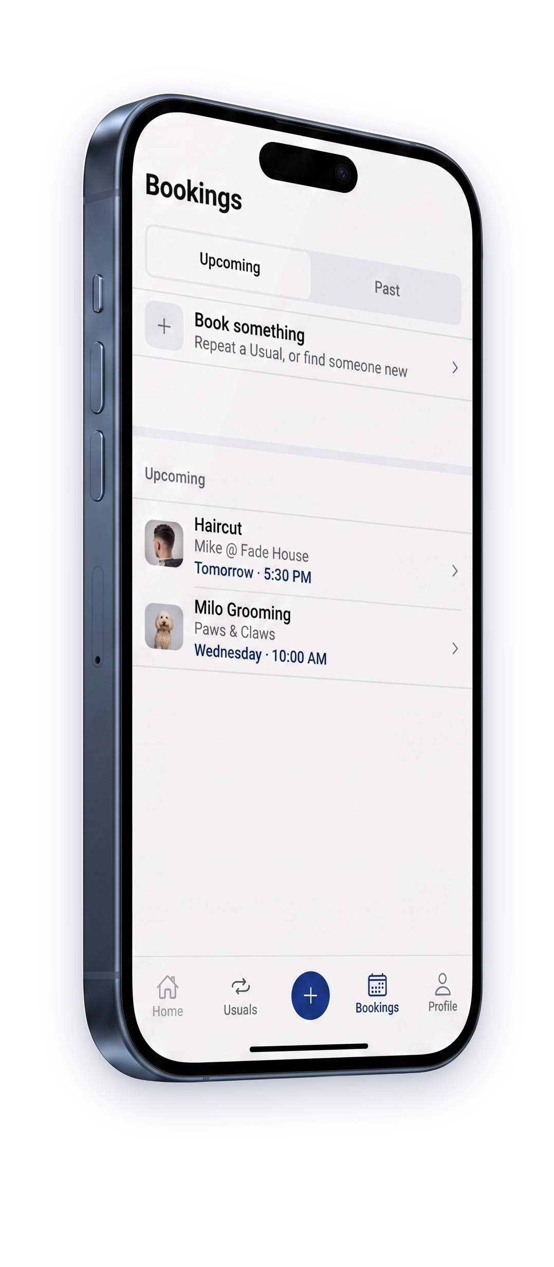 The Bookings screen: your upcoming visits in order.